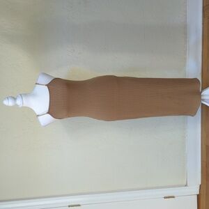 Say What Tan Ribbed Bodycon Scoop Neck Midi Dress Size Small